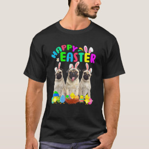 Camiseta Felz pascoa Três Pug Vestindo Coelhinho