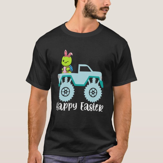 Camiseta Felz pascoa Turtle Riding Monster Truck Toddler P (Frente)