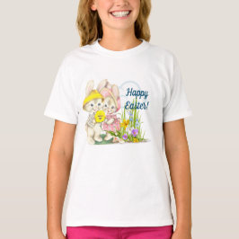 Camiseta Felz pascoa Vintage Bunnies & Flowers