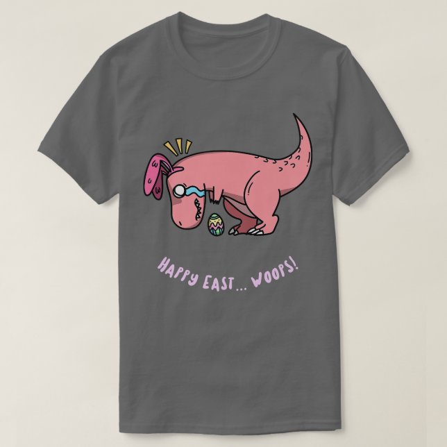 Camiseta Felz pascoa Woops Engraçado Dinossauro Design (Frente do Design)