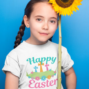 Camiseta Felzs pascoa Flores Cristãs Cruzadas Crianças