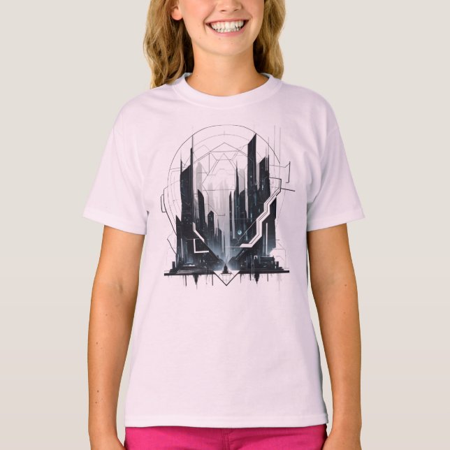 Camiseta Fem Juvenil Básica Abstrato Futurista-2 (Frente)