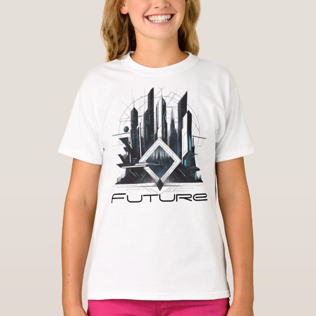 Camiseta Fem Juvenil Básica Abstrato Futurista-4 (Frente)