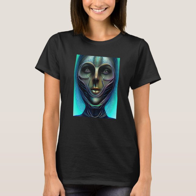 Camiseta Female Alien Cyborg Visitor from an Organic Green  (Frente)