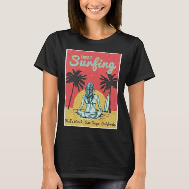 Camiseta Female Surfer Black s Beach San Diego California (Frente)