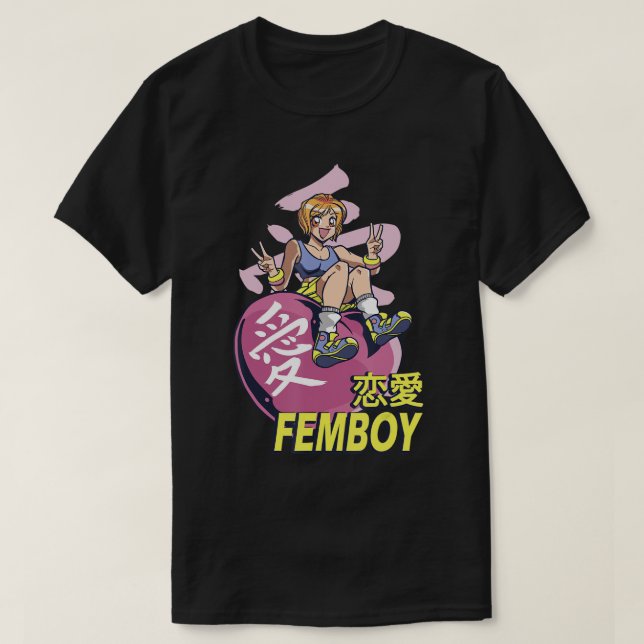 Camiseta Femboé que adora anime e jogos - legal e doce gif (Frente do Design)