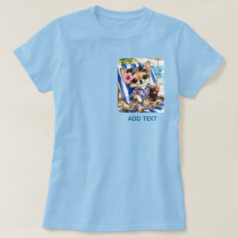 Camiseta Fêmea Chihuahua de férias na Praia Relaxamento (Az