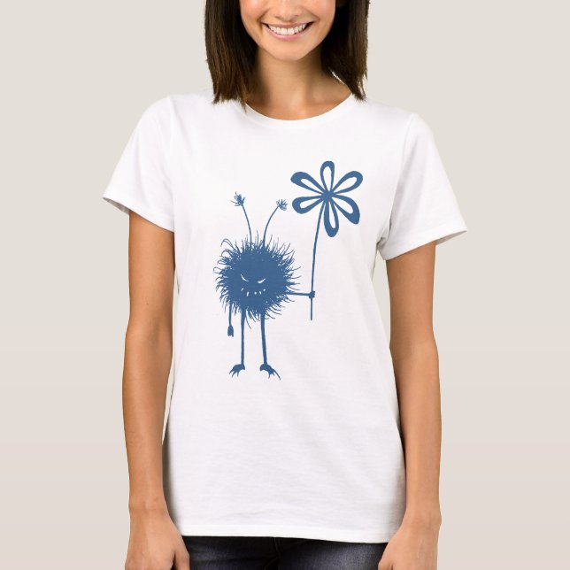 Camiseta Fêmea má azul do inseto da flor (Frente)