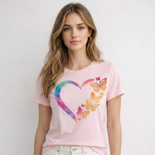 Camiseta Feminina Ajustada Coração de Borboleta Co