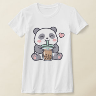 Camiseta Feminina Ajustada Cute Panda Boba Tea