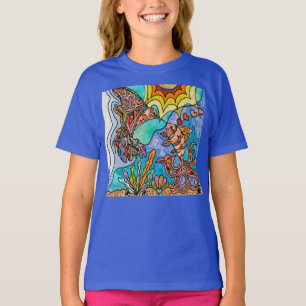 Camiseta Feminina Arte de Beija-flor Peixe Dourado