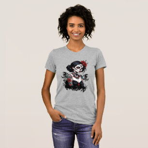 Camiseta Feminina Arte de Caveira de Açúcar Mexica