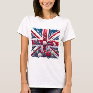 Camiseta Feminina Bandeira Britânica e Cravos