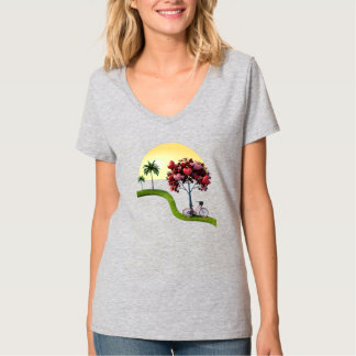 Camiseta Feminina Básica Decote V Sunset Romântico