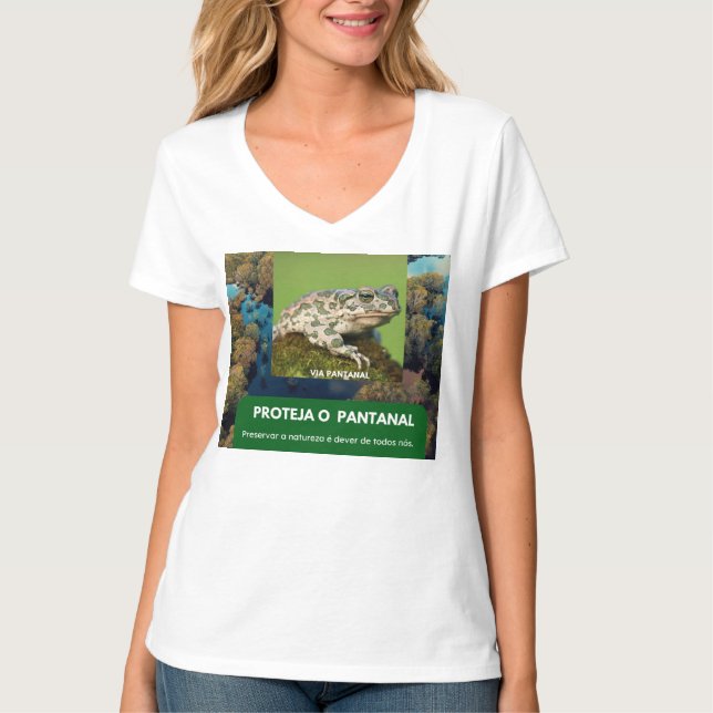 Camiseta Feminina Básica, Gola em V - Via Pantanal (Frente)