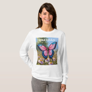 Camiseta Feminina Básica Mangas Longas Borboleta