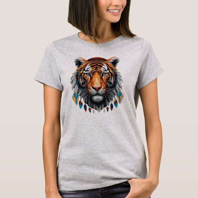 Camiseta Feminina Básica Tigre Tribal (Frente)