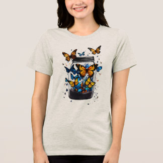 Camiseta feminina borboleta fora da garrafa 
