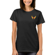 Camiseta Feminina Bordada com Asas Douradas e Cora