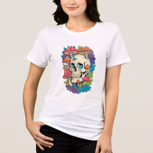 Camiseta Feminina Branca Caveira Mística e Cogumel