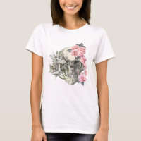 Camiseta Feminina Caveira com Rosas Rosa