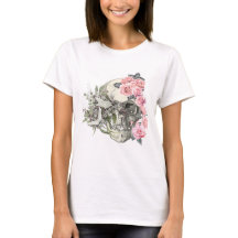 Camiseta Feminina Caveira com Rosas Rosa