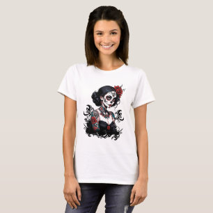 Camiseta Feminina Caveira Floral Artística - Sug Ú