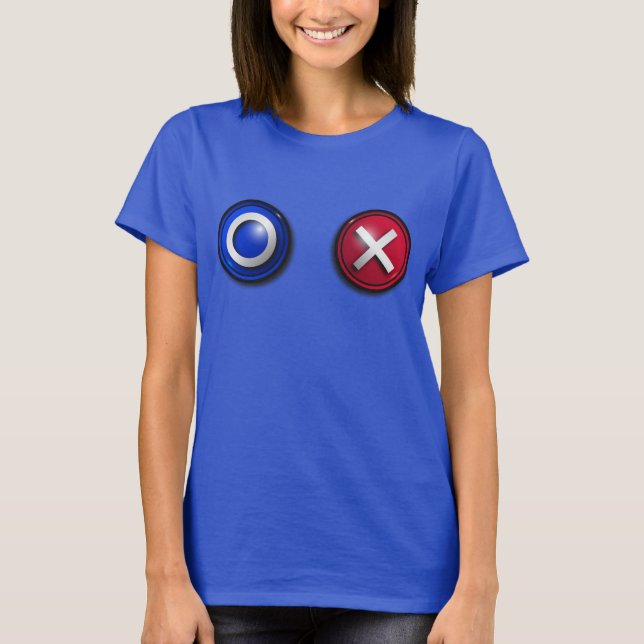 Camiseta feminina com botões de voto (Frente)
