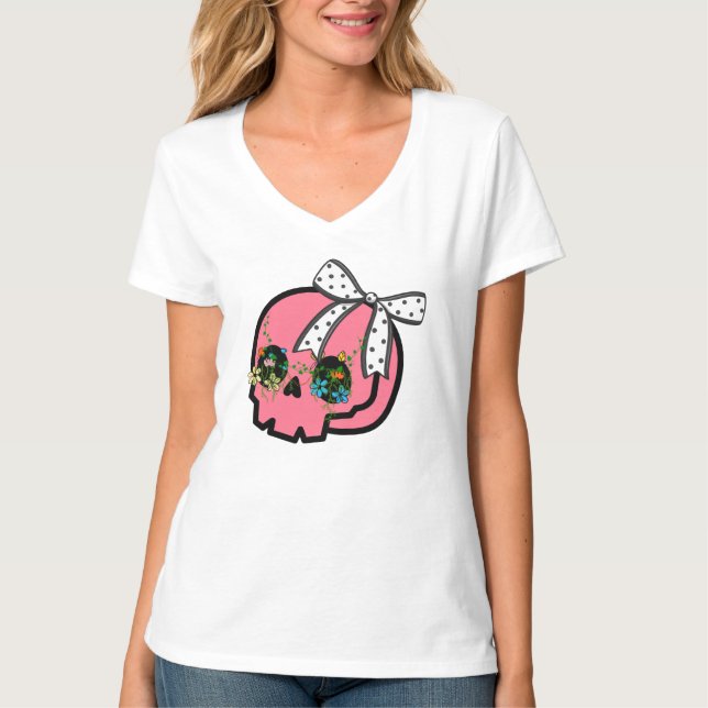 Camiseta feminina com decote em V (Frente)