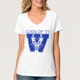 Camiseta feminina com decote em V da turma de 1977