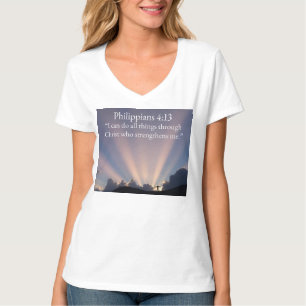 Camiseta feminina com decote em V Filipenses 4:13