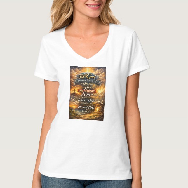 Camiseta Feminina com Decote em V Versículo Bíblic (Frente)