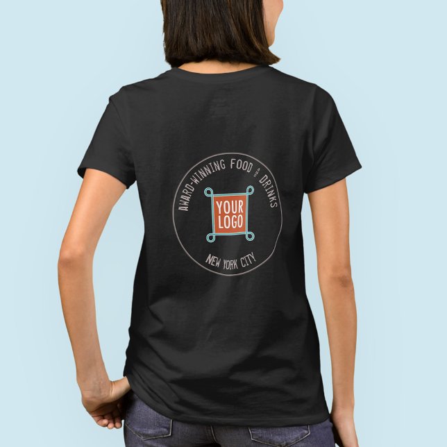 Camiseta feminina com logotipo personalizado na pa (MISOOK Black T-Shirt with Logo on Back)