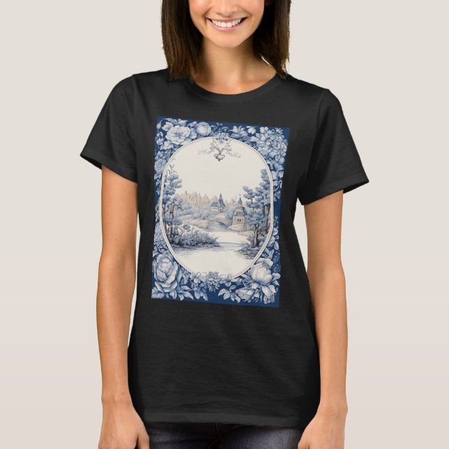 Camiseta feminina com padrão floral francês (Frente)