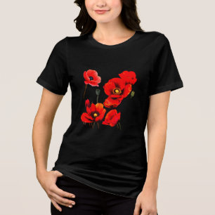 Camiseta Feminina com Papoulas Vermelhas