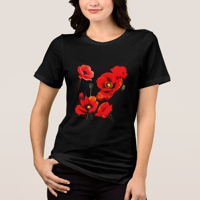 Camiseta Feminina com Papoulas Vermelhas (Frente)