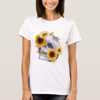 CAMISETA FEMININA CRÂNIO DE GIRASSOL