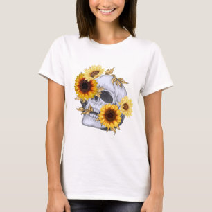 CAMISETA FEMININA CRÂNIO DE GIRASSOL