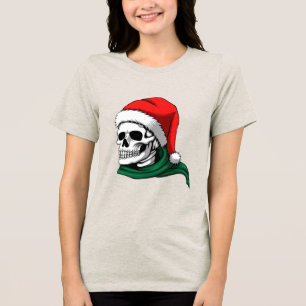 Camiseta Feminina Crânio Natal Divertida