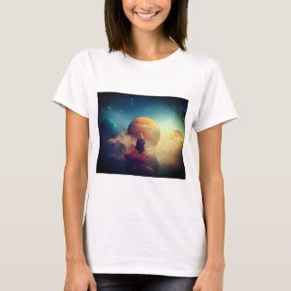 camiseta feminina criança mítica e planetas