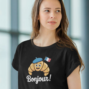 Camiseta Feminina Croissant Bandeira Francesa Bonj