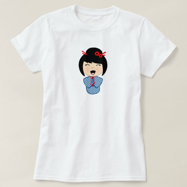Camiseta Feminina da Boneca Kokeshi (Frente do Design)