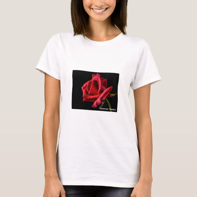 Camiseta feminina da sua Rosa vermelha para sempre (Frente)