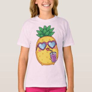 Camiseta Feminina de Abacaxi Bonito com Óculos de