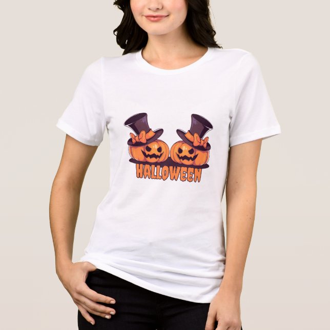 Camiseta Feminina de Abóbora de Halloween (Frente)