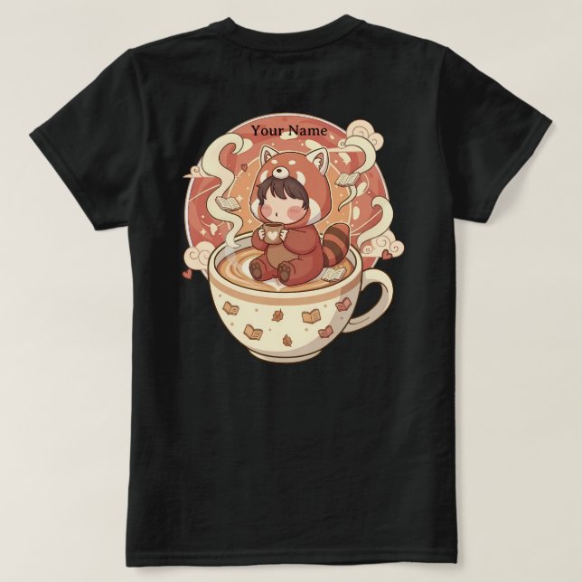 Camiseta Feminina de Algodão Kawaii Red Panda Brew (Verso do Design)