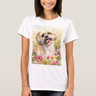 Camiseta Feminina de Aquarela Lhasa Apso