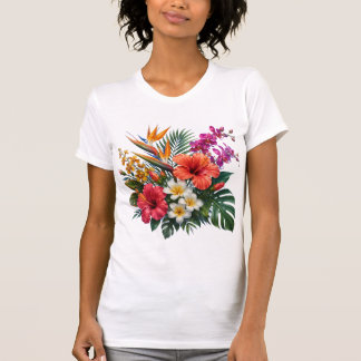 Camiseta Feminina de Arte Floral Tropical Vibrante