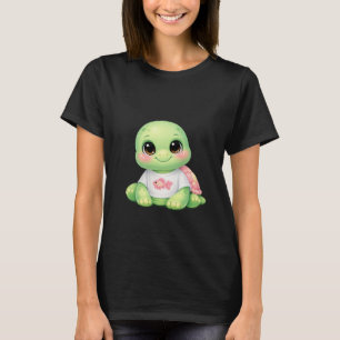 Camiseta Feminina de Bebê Tartaruga Marinha Kawaii
