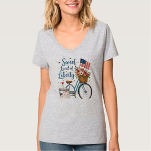 Camiseta Feminina de Bicicleta Floral Patriótica d